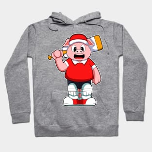 Pig as Batsman with Cricket bat Hoodie